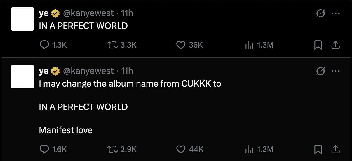 Kanye West's tweets regarding CUKKK (Image credits: SS from X/@kanyewest)